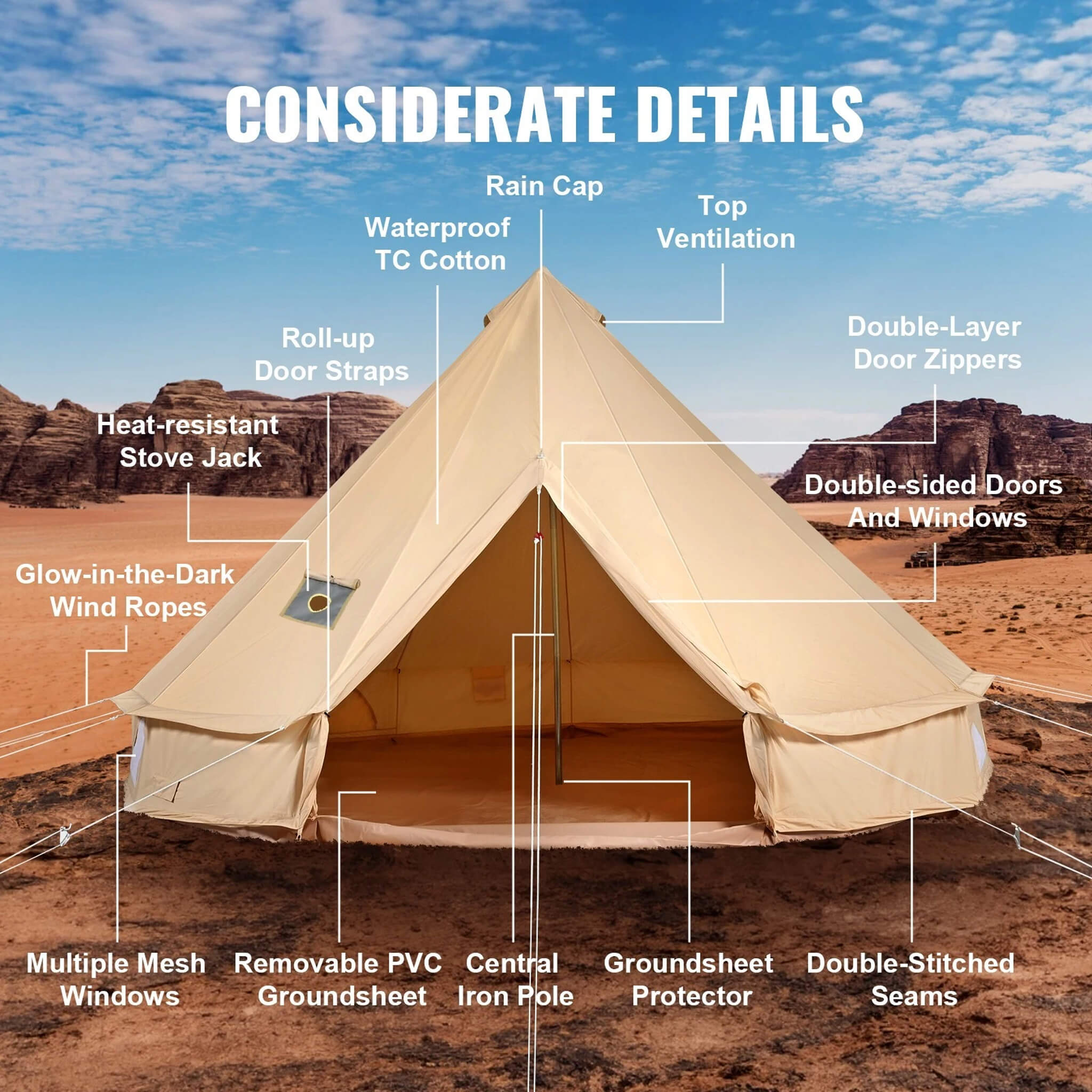 Premium 4-Season Camping Canvas Bell Yurt Tent With Stove Jack (SAK47589)